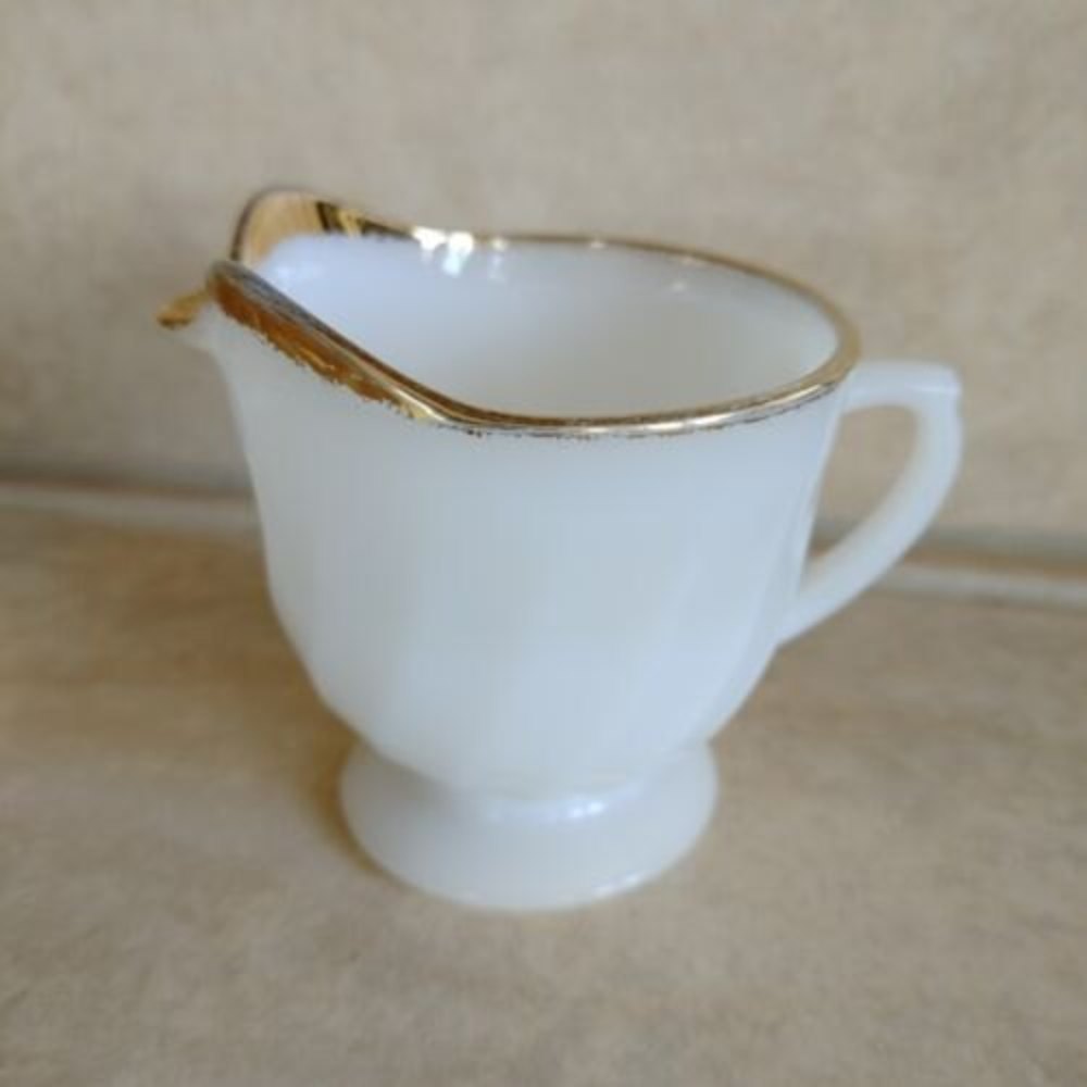 Vintage Anchor Hocking Fire King Swirl Golden Anniversary Footed Creamer